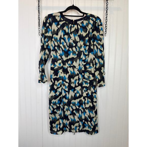 Whistles Silk Dress Black Green Blue Ruched Sheath Office Career Size 6 - Picture 1 of 8